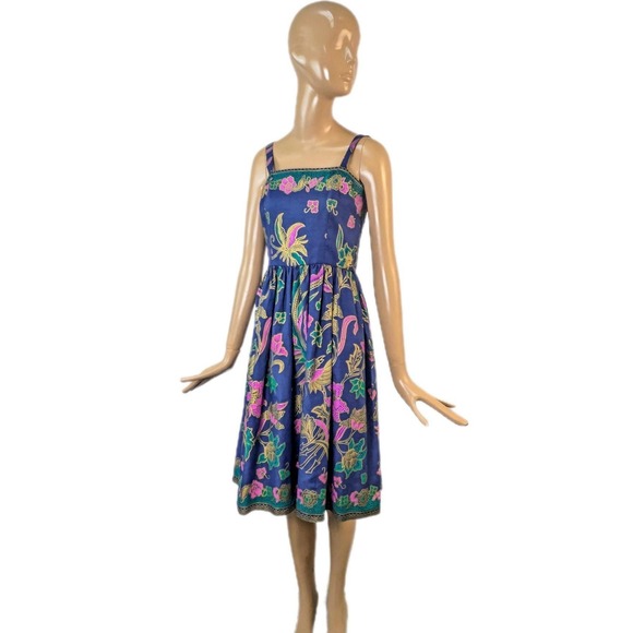 The Unbranded Brand Tops - Vintage 1970s colorful block print dress | A-line tiki floral sundress